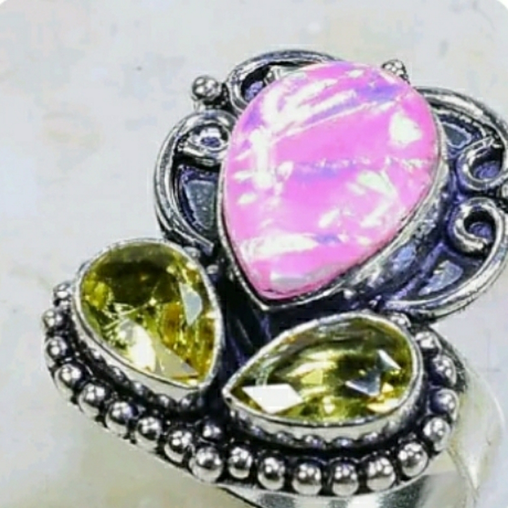 Dichroic Glass & Citrine 925SS Ring 8